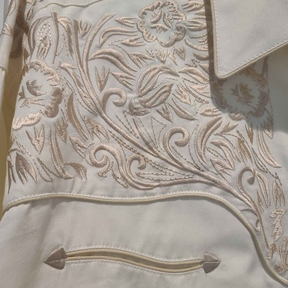 Rockmount Ranch Wear Mens Ivory-on-Ivory Embroidered Western Shirt XL Tall #6859 - Picture 5 of 9
